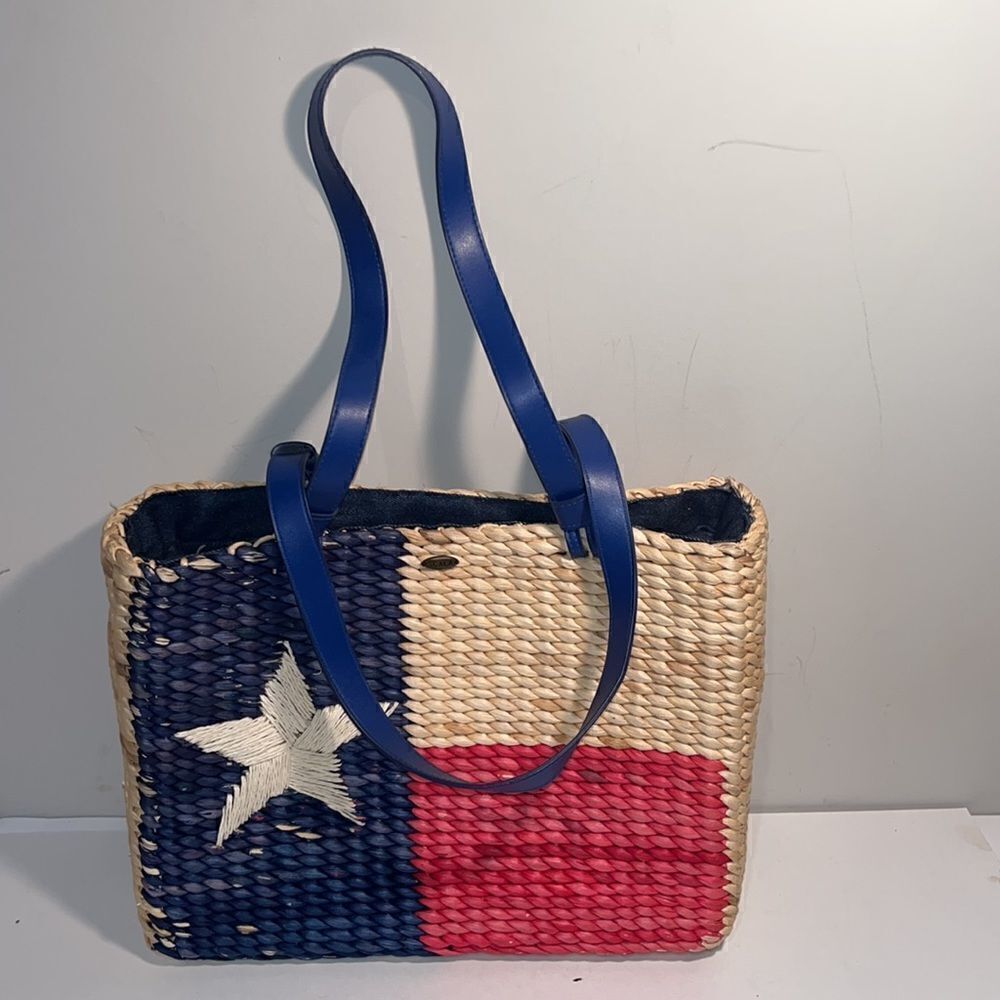 Scala collection straw tote bag w/zip closure, coin purse, Tx.lone star design